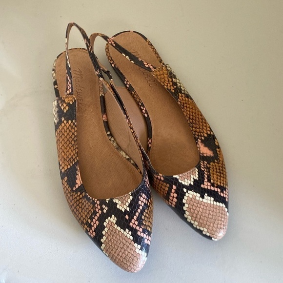 MADEWELL  THE MARGOT SLINGBACK FLAT IN SNAKE EMBOSSED LEATHER SIZE 6.5 - Picture 1 of 5